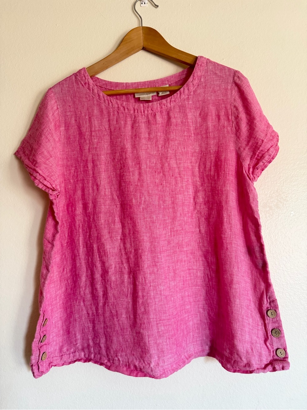 Cynthia Rowley Women's Pink Short Sleeve Linen Boxie Coastal Top